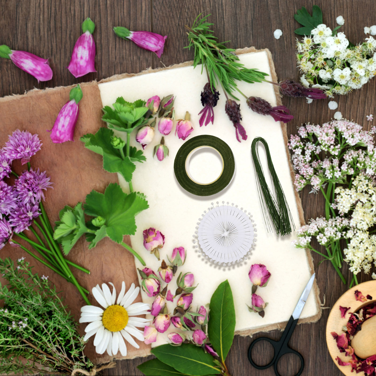 Wire Stem Florist - ชุดอุปกรณ์จัดดอกไม้ 1 ชุด พร้อมก้านลวดยืดหยุ่นและเทปสำหรับทำช่อดอกไม้ DIY ตกแต่งงานแต่งงาน